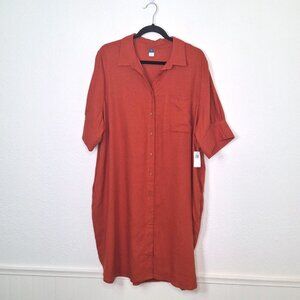 Rust Button-Front Shirt Dress - Unbranded
